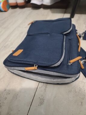 Stylish Navy Men's Messenger Bag with Tan Accents